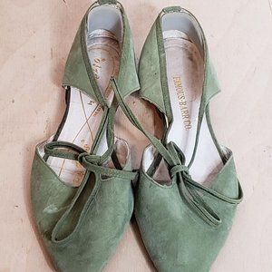Vintage Pinup Capezio Flats Green Suede Pointed Toe Tie Up 1950s Retro MCM